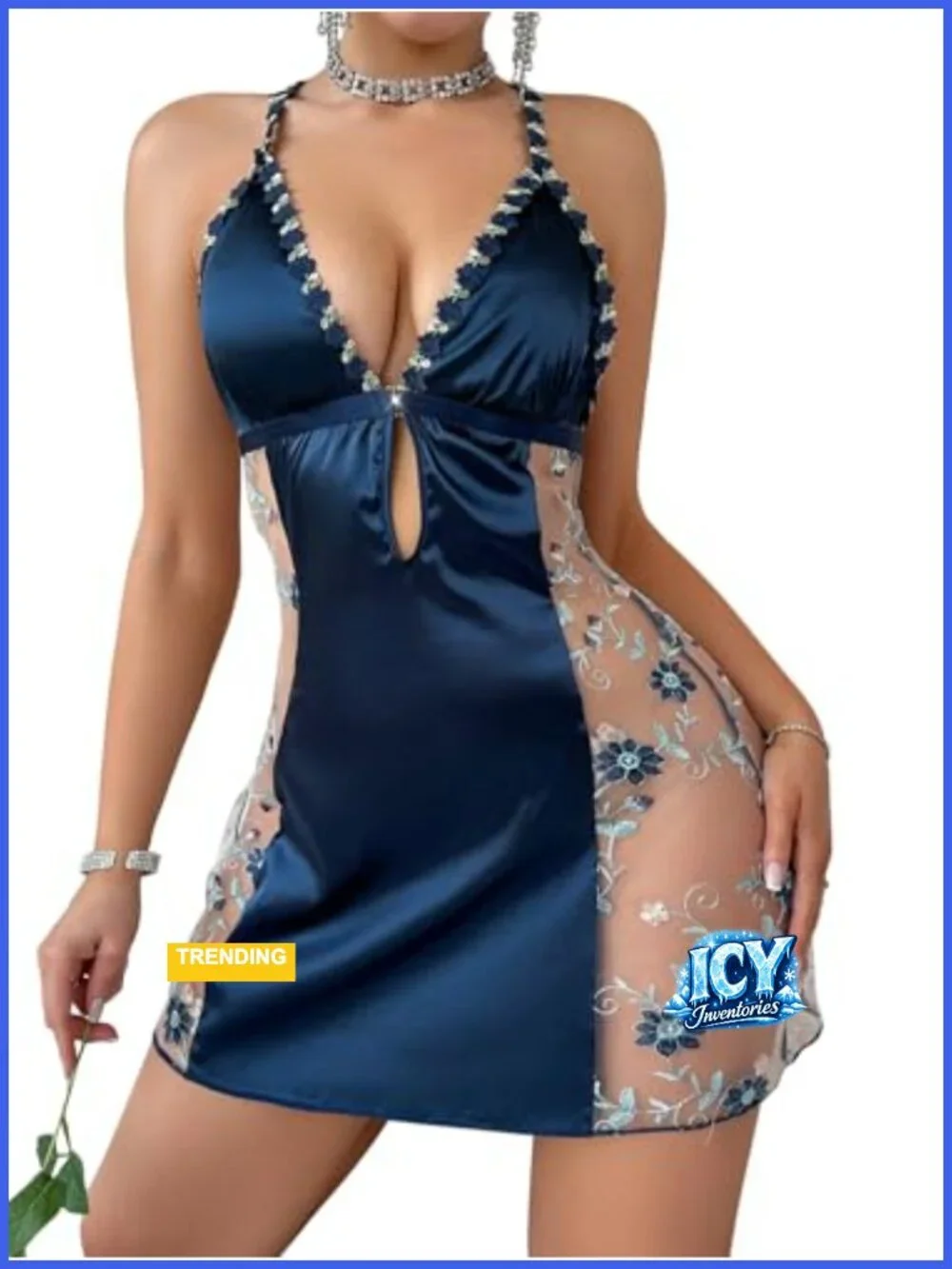 Satin Sheer Cutout Babydoll Lingerie Dress